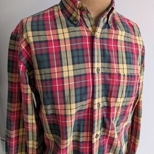 Eddie Bauer Red and Green Casual Button Down Shirt